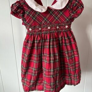 Trotters London Little Red Charlotte Tartan Smocked 100% Cotton Dress